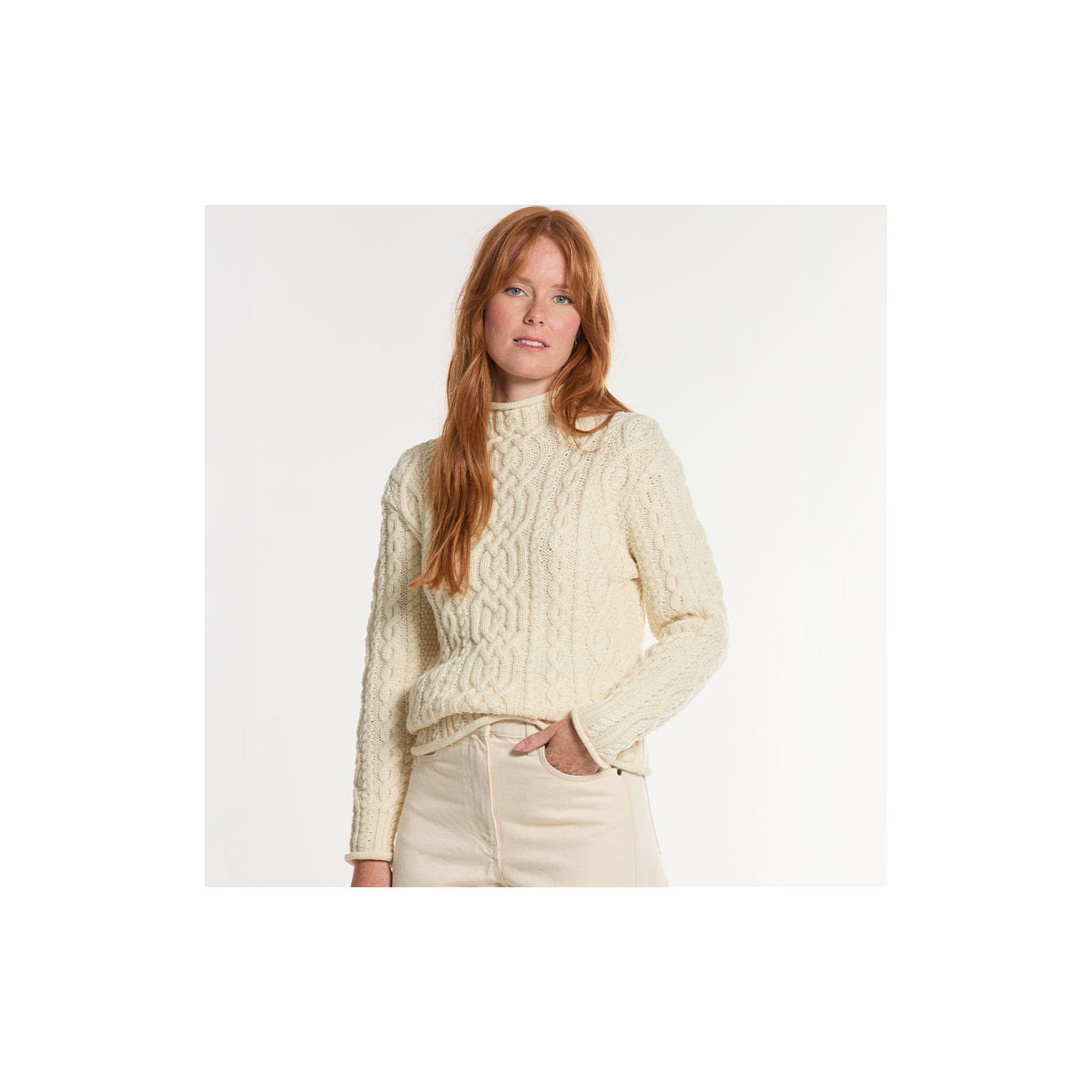 Pull Col Cheminée Ecru Inis Crafts
