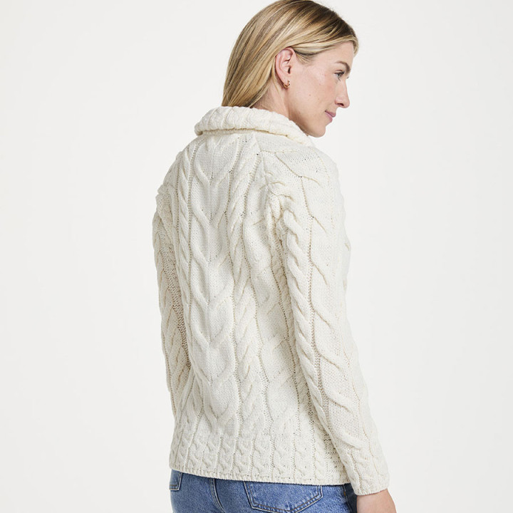 Cardigan Zippé Lisbaun Écru Aran Woollen Mills