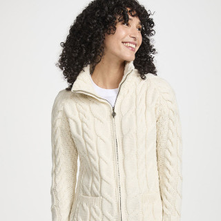 Aran Woollen Mills Ecru Lisbaun Zipped Cardigan