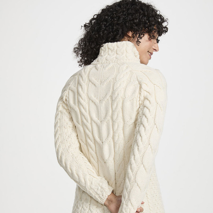Aran Woollen Mills Ecru Lisbaun Zipped Cardigan