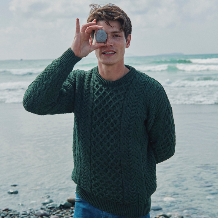 Aran Woollen Mills Dark Green Round Collar Sweater