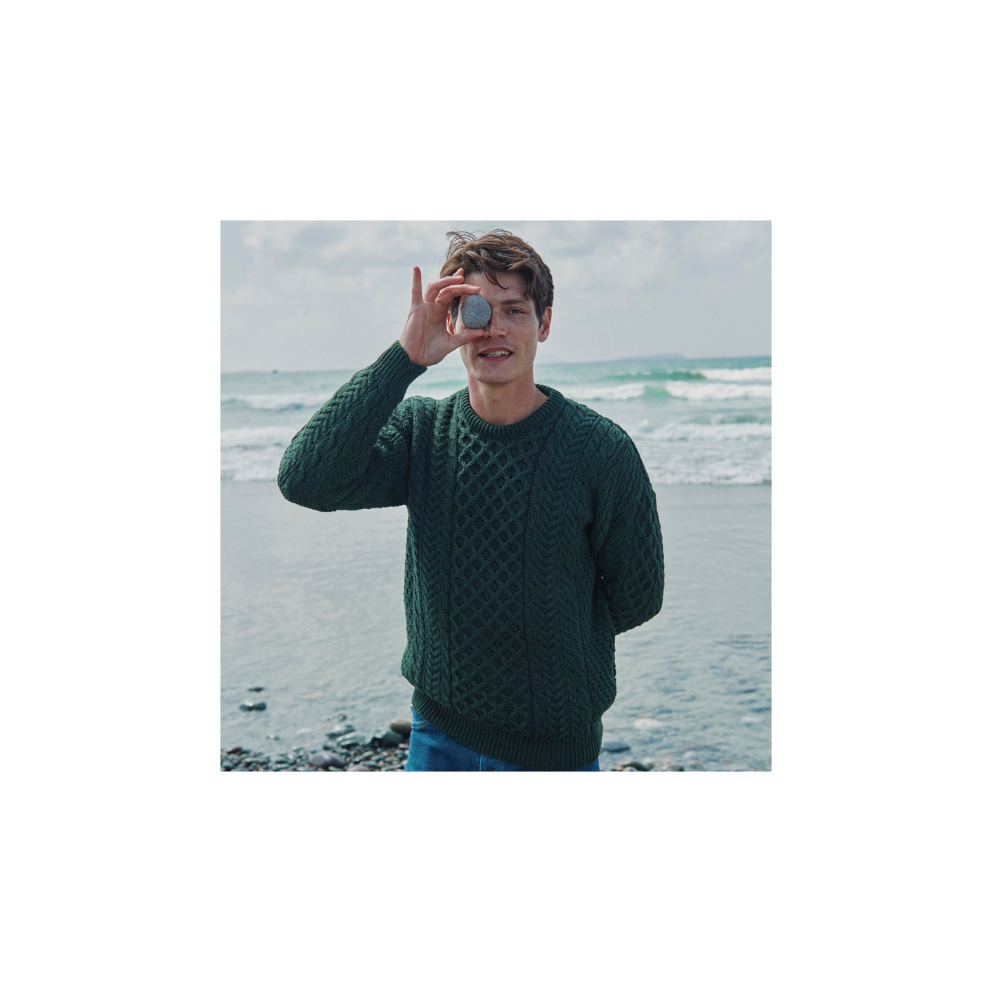 Pull Aran Col Rond Vert Foncé Aran Woollen Mills