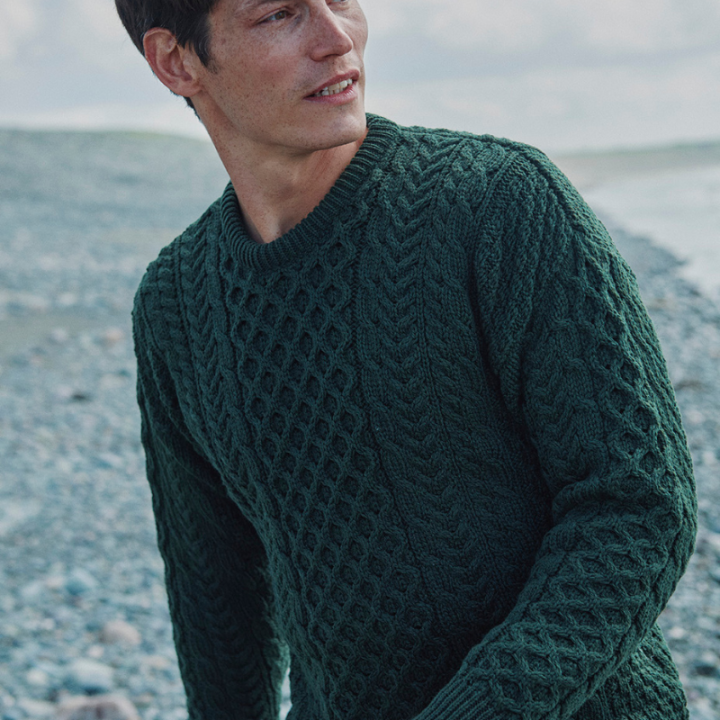 Pull Aran Col Rond Vert Foncé Aran Woollen Mills