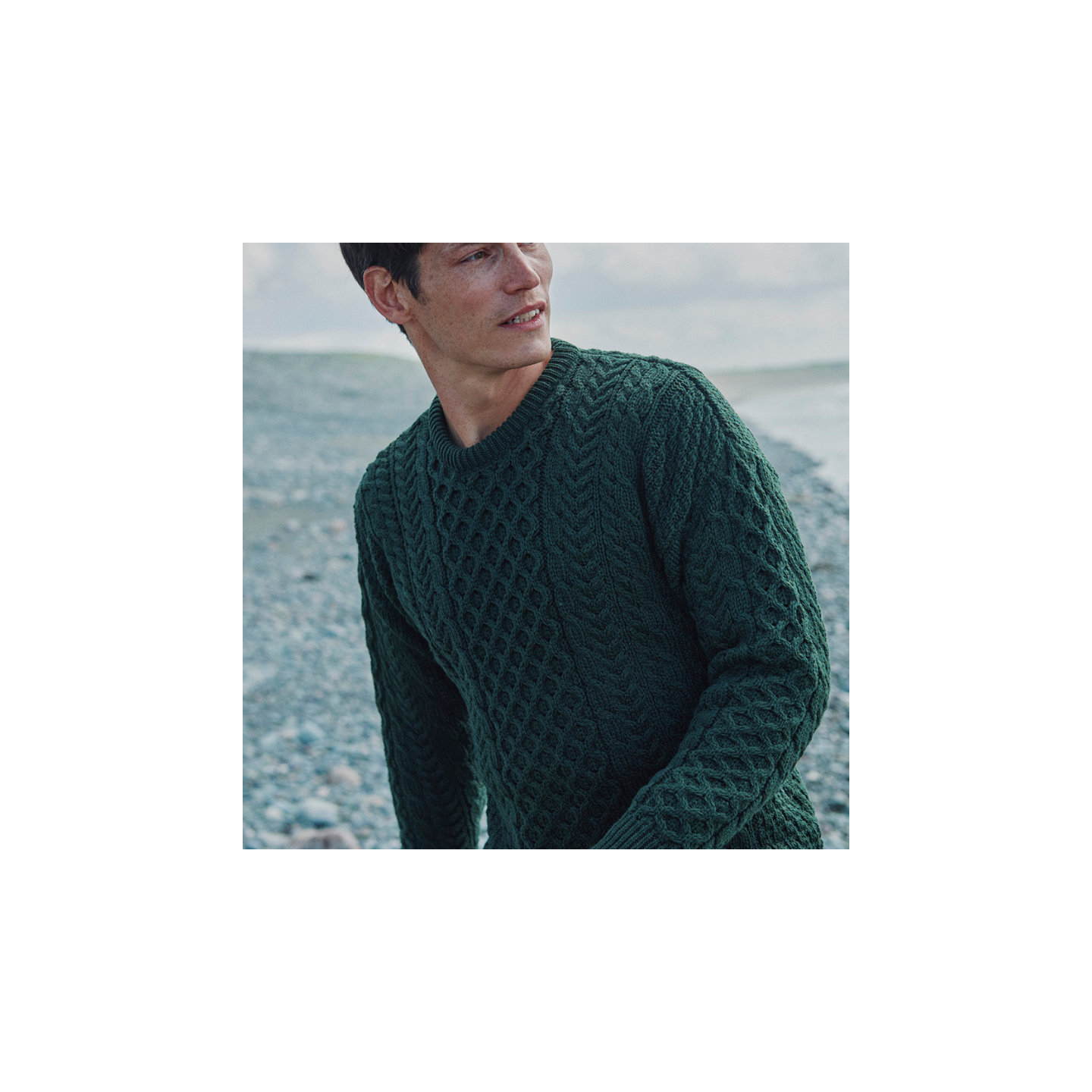 Pull Aran Col Rond Vert Foncé Aran Woollen Mills