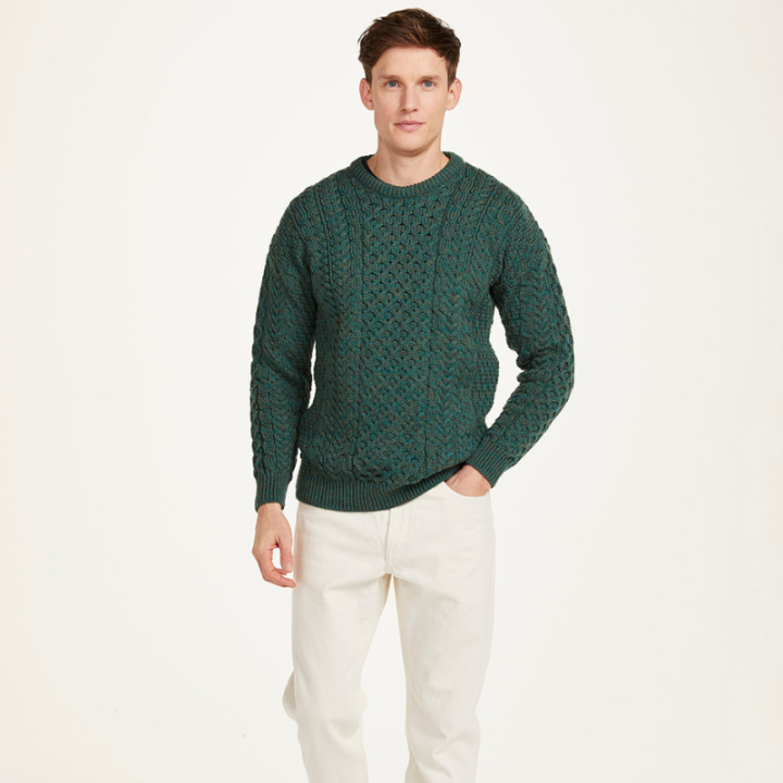 Aran Woollen Mills Ennis Round Neck Green Sweater