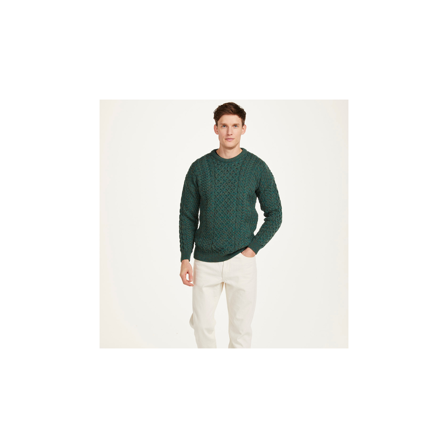 Pull Ennis Col Rond Vert Aran Woollen Mills