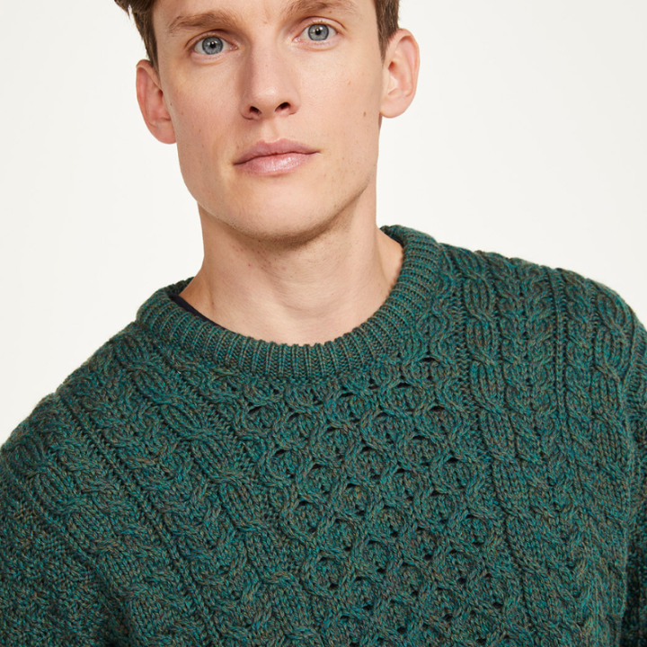 Aran Woollen Mills Ennis Round Neck Green Sweater