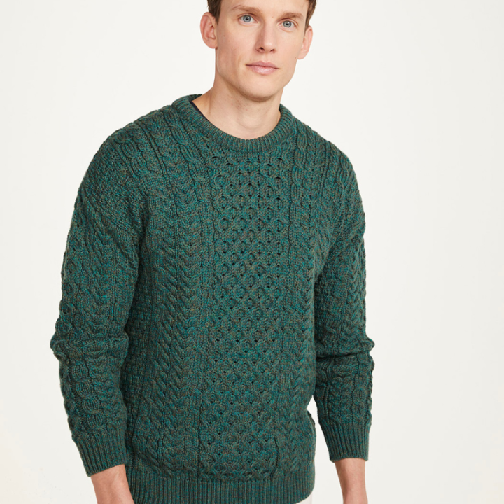 Aran Woollen Mills Ennis Round Neck Green Sweater