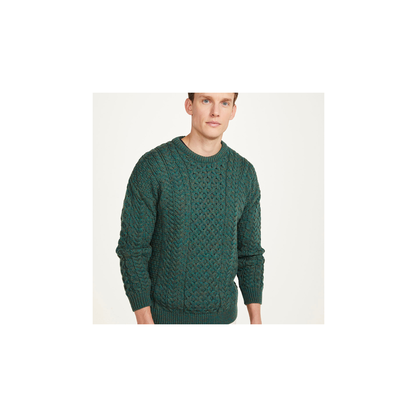 Pull Ennis Col Rond Vert Aran Woollen Mills