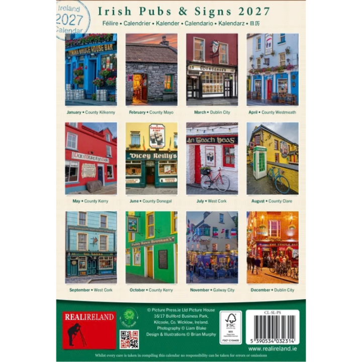 Calendrier 2027 Slim Irish Pubs