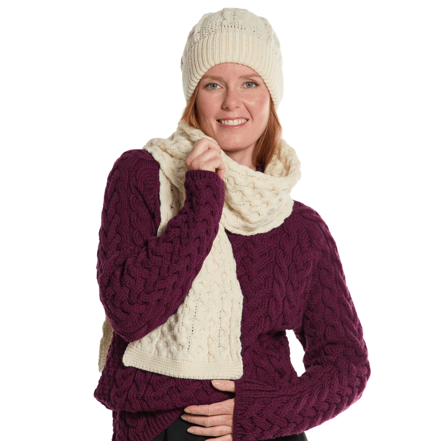 Inis Crafts Ecru Honeycomb Beanie