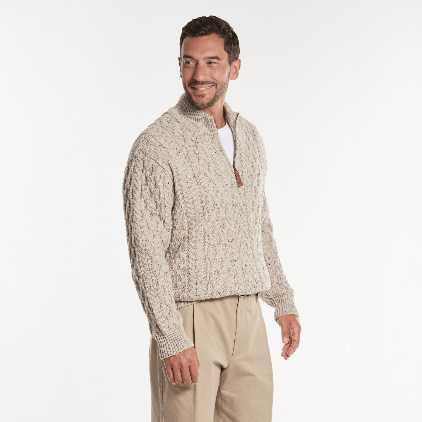 Inis Crafts Flecked Beige Half-Zipped Sweater
