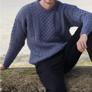 Pull Ennis Col Rond Bleu Aran Woollen Mills