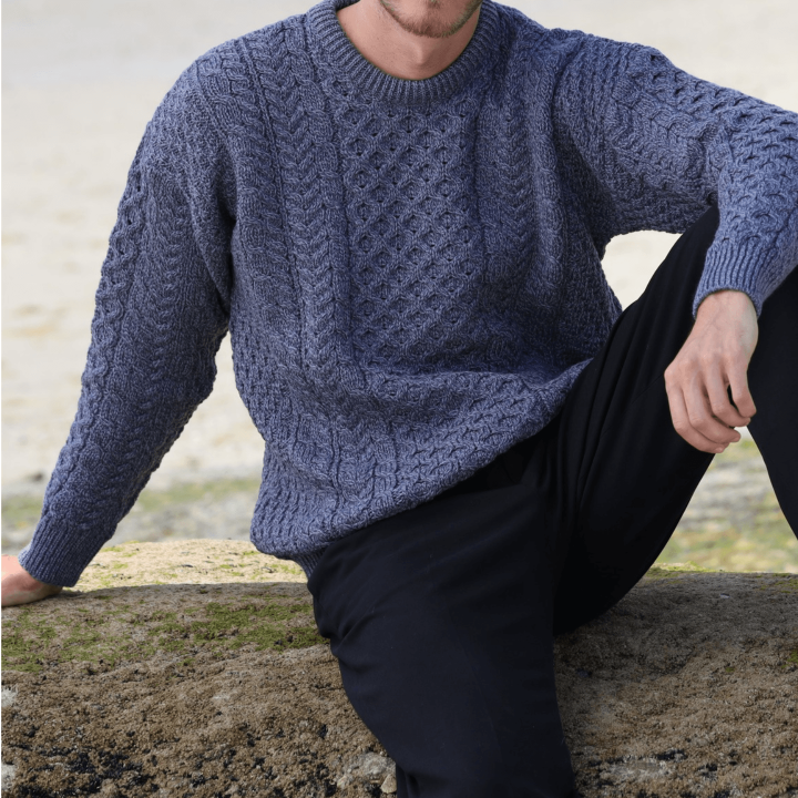 Aran Woollen Mills Ennis Round Neck Sweater Blue