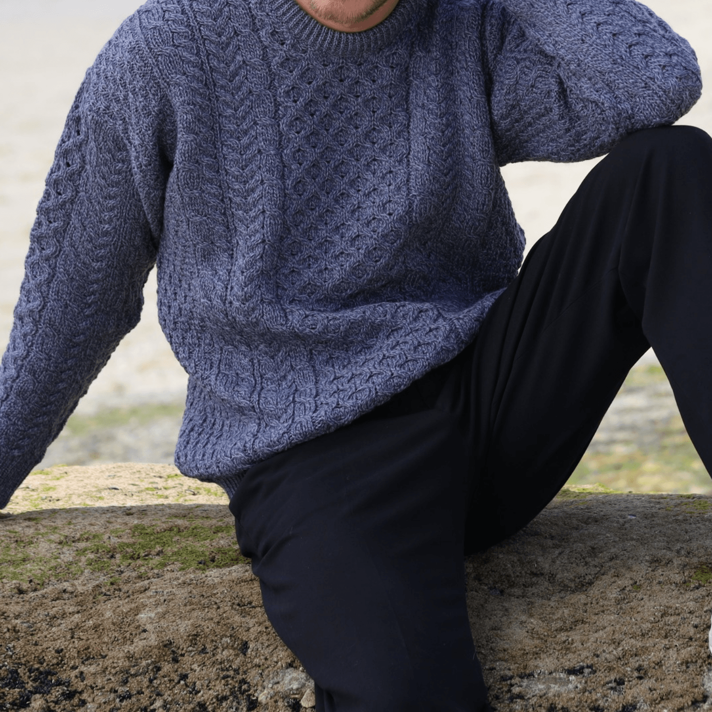 Aran Woollen Mills Ennis Round Neck Sweater Blue