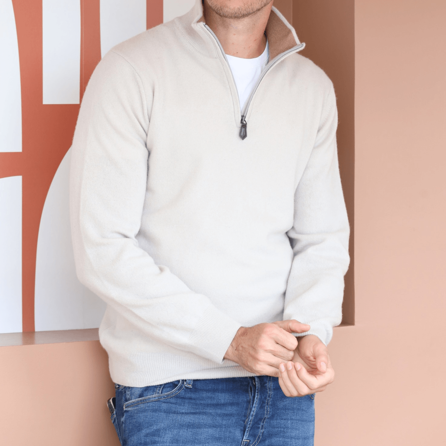 Best Yarn 90/10 Ecru Half-Zip Sweater