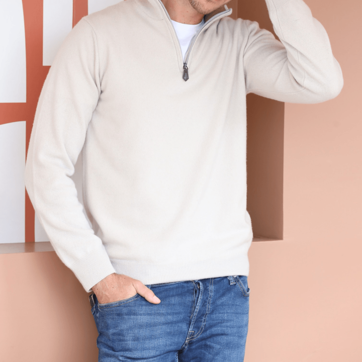 Pull Col 1/2 Zip 90/10 Ecru Best Yarn