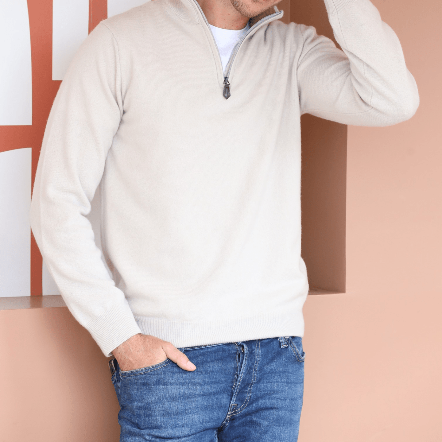 Best Yarn 90/10 Ecru Half-Zip Sweater