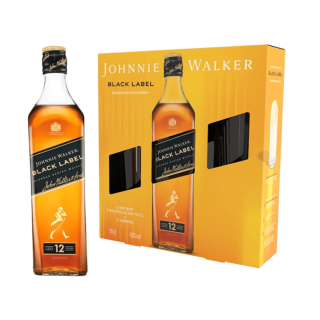 Coffret Whisky Johnnie Walker Black Label 12 ans 70cl 40° avec 2 verres