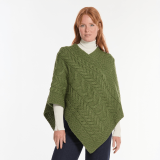 Poncho Supersoft Torsades Vert Aran Woollen Mills