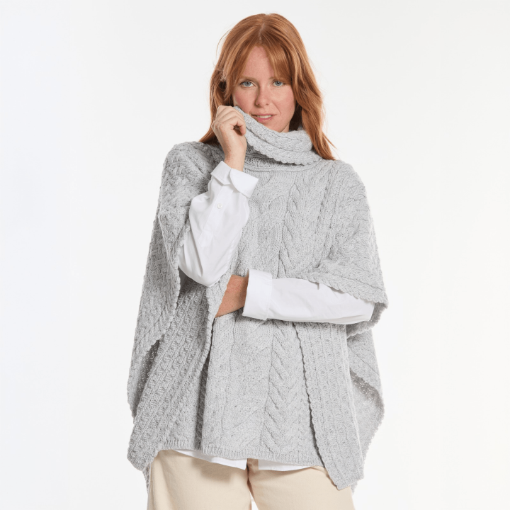 Aran Woollen Mills Grey Roll Neck Supersoft Poncho