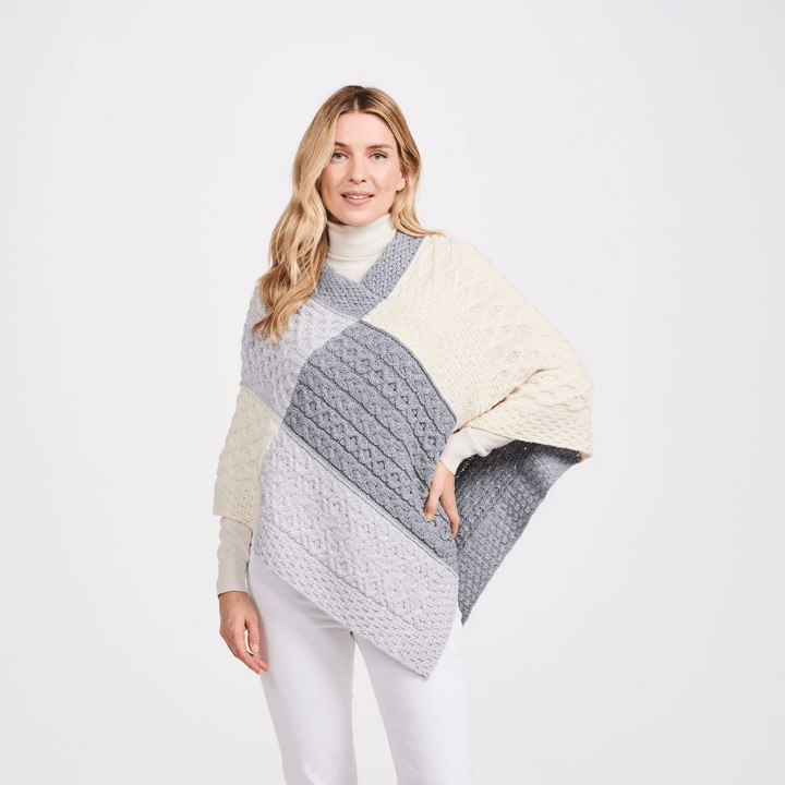 Aran Woollen Mills Twisted Patchwork Supersoft Poncho