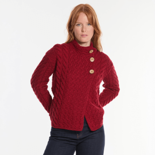 Cardigan Lisdeen 3 Boutons Mérinos Rouge Aran Woollen Mills