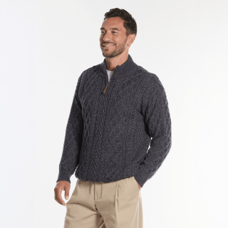 Pull Col Demi-Zip Bleu Chiné Inis Crafts