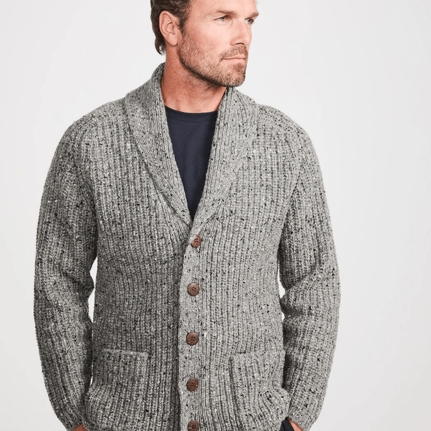 Cardigan Kells Gris Aran Woollen Mils