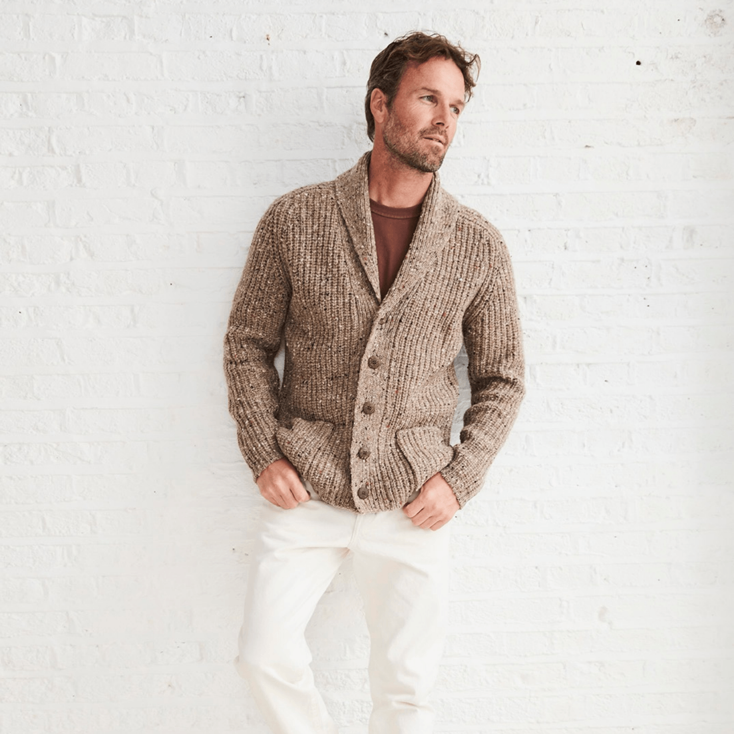 Cardigan Kells Beige Aran Woollen Mils