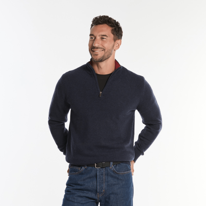 Best Yarn Navy 1/2 Zip Collar Sweater