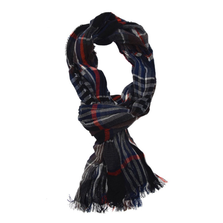Out of Ireland Navy-Blue-Orange Checked Scarf