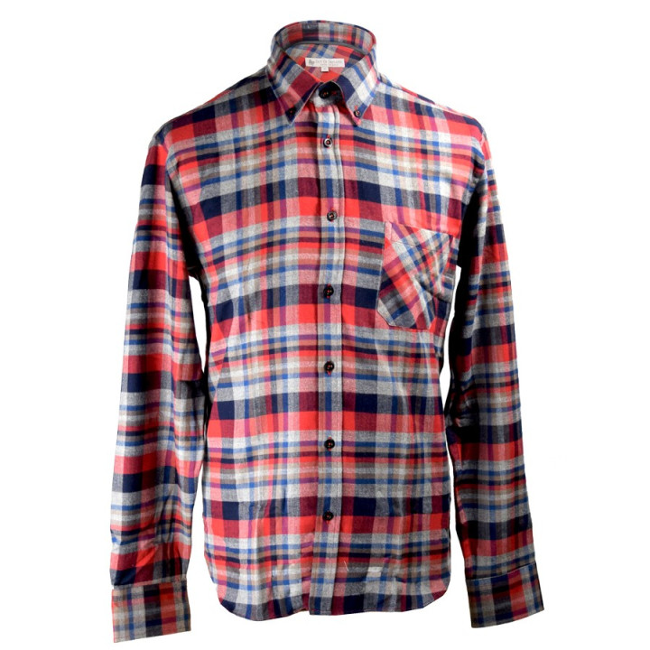 Chemise Flanelle Carreaux Bleu-Rouge Pointes Boutonnées Out of Ireland