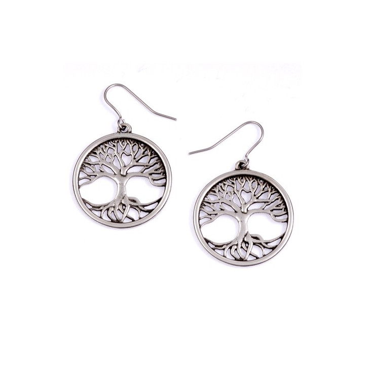Tree of Life Tin Drop Earrings