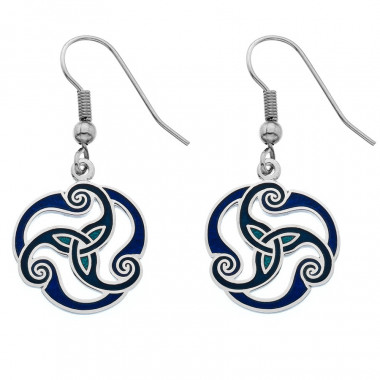 Triskele Blue Enamel Drop Earrings