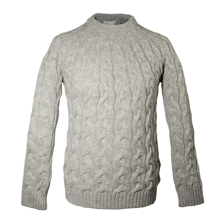 Pull Torsades Col Rond Gris Clair Peregrine