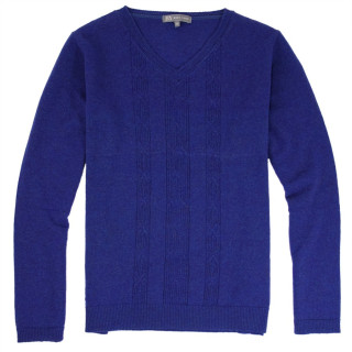 Pull Col V Maille Fine Bleu Best Yarn