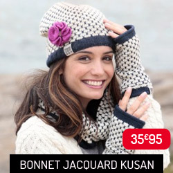 Bonnet Effet Jacquard Ecru et Marine Kusan Bonnet Effet Jacquard Ecru et Marine Kusan