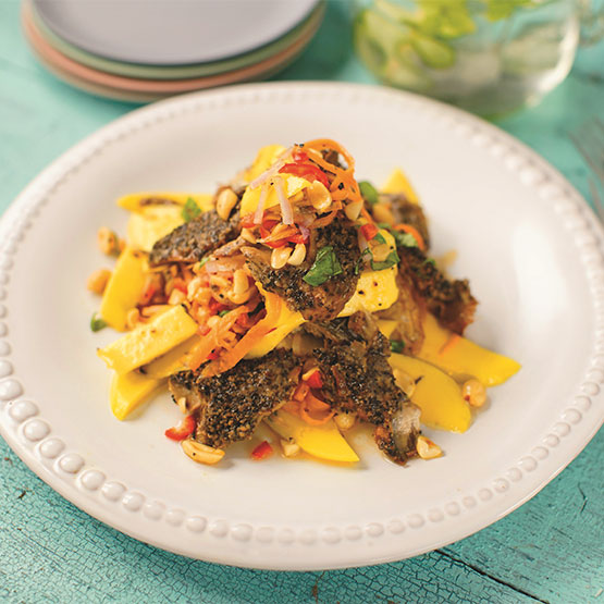 Smoked mackerel in a spicy mango salad