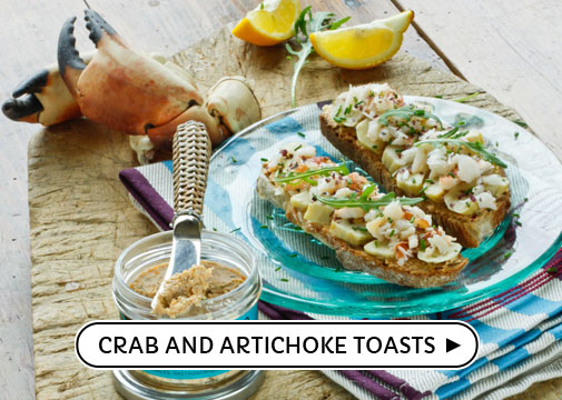 Crab and artichoke toasts