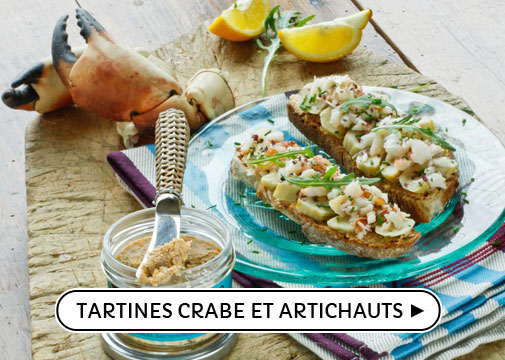 Tartines crabes et artichauts