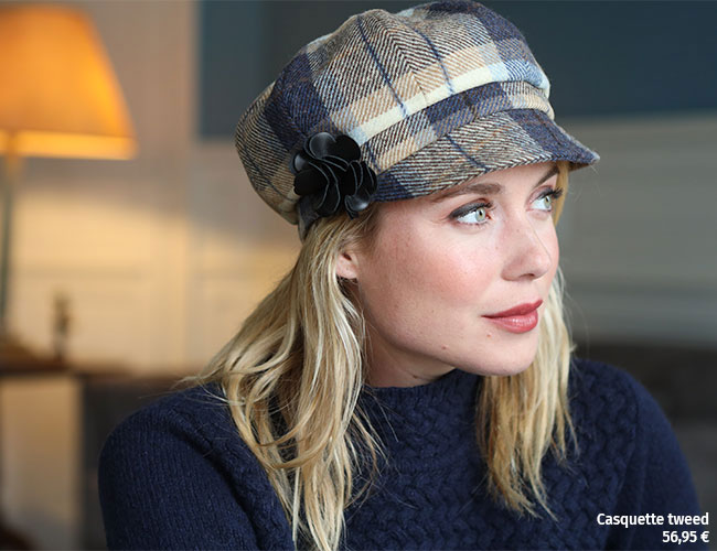 Casquette tweed marine et camel