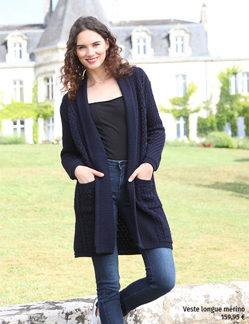 Veste longue mérino 