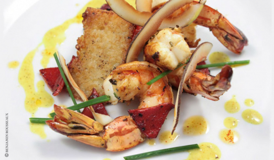 Recipe : gambas, risotto, piquillos and curry/coconut sauce